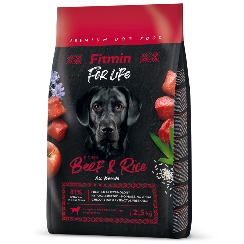Fitmin Dog For Life Beef &amp;amp; Rice - Сухой корм с говядиной и рисом для взрослых собак всех пород (2,5 кг)