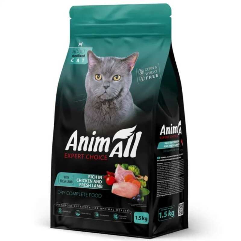 AnimAll Expert Choice - Сухой корм с курицей и свежей ягнятиной для стерилизованных котов (12 кг)