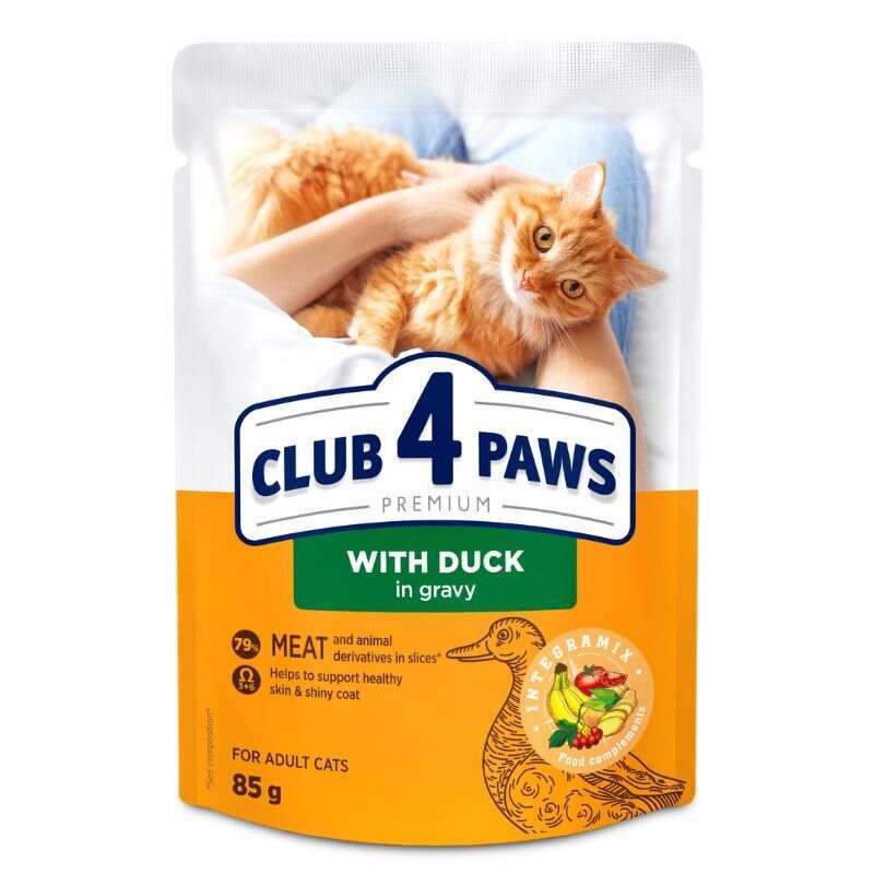 Club 4 Paws Premium Adult Cat Duck in Gravy - Влажный корм с уткой для взрослых котов (кусочки в соусе) (24х100 г(ьох))