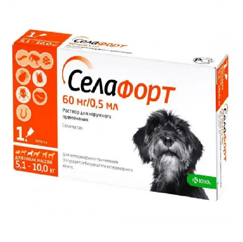 Selafort (Селафорт) by KRKA - Капли от блох, клещей и гельминтов для собак (60 мг (5-10 кг))