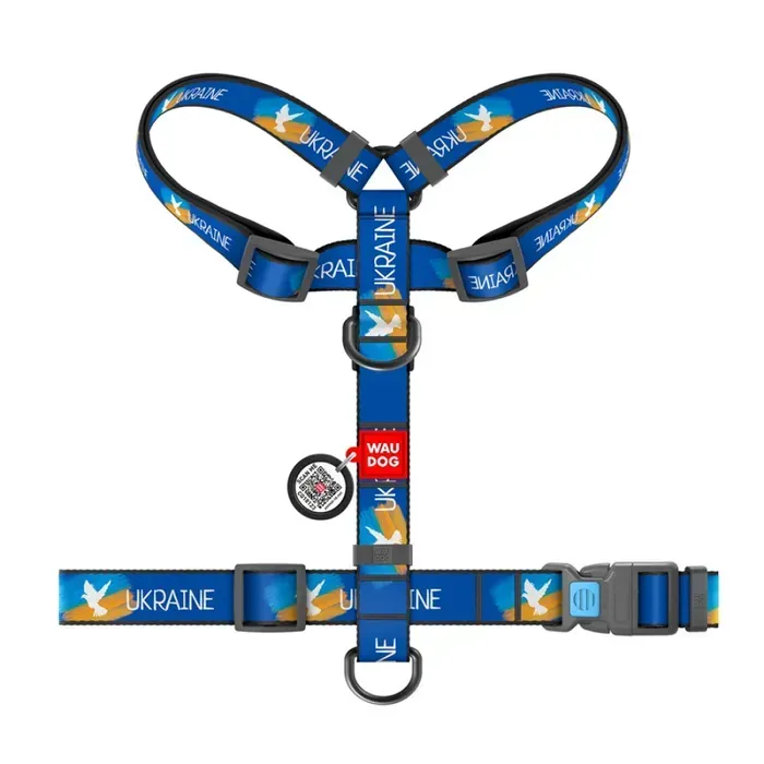 Collar Шлея Н-образна WAUDOG Nylon c QR паспортом і малюнком «Прапор» L 50-90 см/25 мм