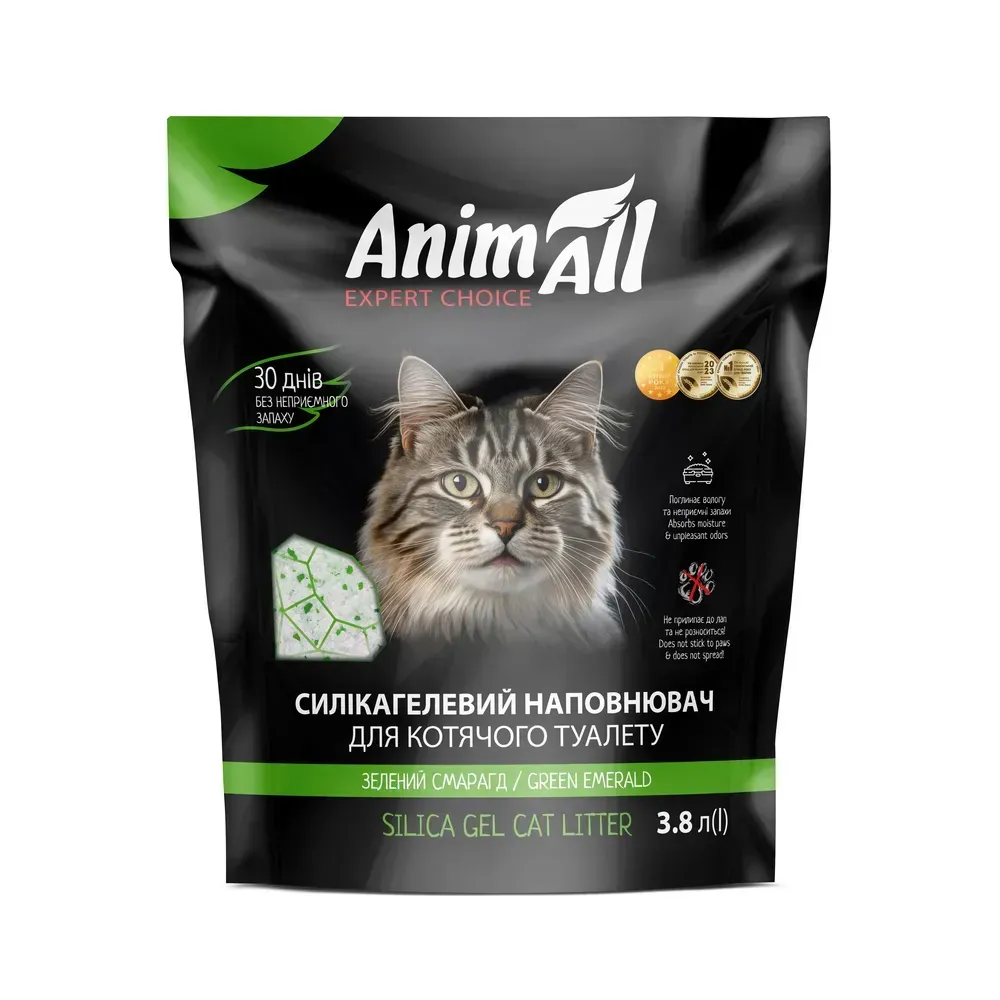 Наповнювач силікагелевий для котячого туалету AnimAll Зелений смарагд 3,8 л - без аромату