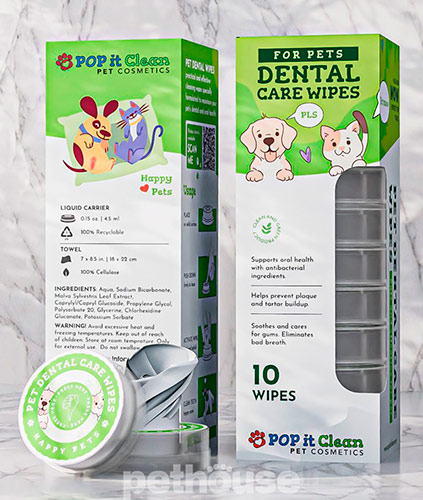 POP it Clean Dental Care Wipes Серветки для догляду за зубами котів і собак