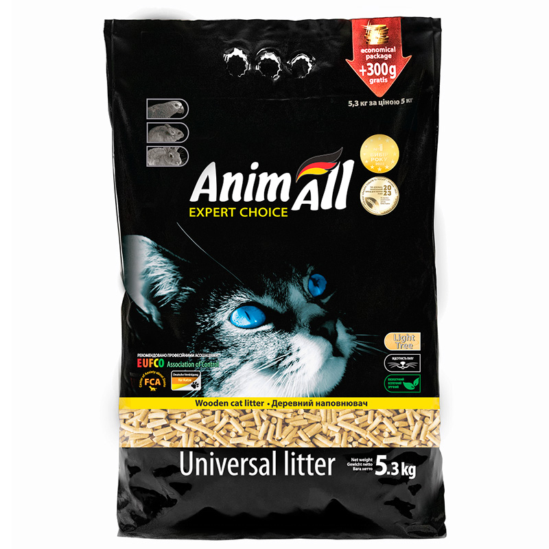 AnimAll (ЭнимАлл) Expert Choice Universal Litter - Древесный впитывающий наполнитель для кошачьего туалета, клеток грызунов и птиц (5,3 кг)