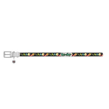 Collar Нашийник для собак шкіряний WAUDOG з QR паспортом "Рік і Морті 3", XXS, Ш 12 мм, Д 18-24 см, білий