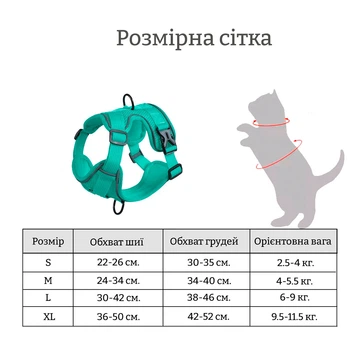 Без бренду М'яка шлейка для дрібних порід собак і котів зі світловідбивними вставками + повідець 1,5 м зелена M