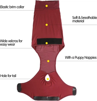 Wan talk Гігієнічні труси/комбінезон для собак WanTalk Full Body Dog Diaper, Wine Red, S