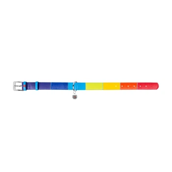 Нашийник шкіряний для собак великих порід XL WAUDOG Glamour Веселка (Rainbow) 35 мм 46–60 см з QR паспортом з прикрасами металевою фурнітурою арт. 3922