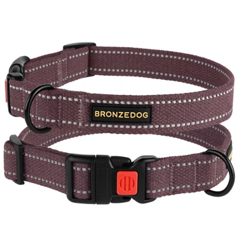 Нашийник Для Собак Bronzedog Соттоn Рефлекторний х/б Брезент з Пластикової Пряжкою Черрі 20 мм 25-33 см (50/1503)