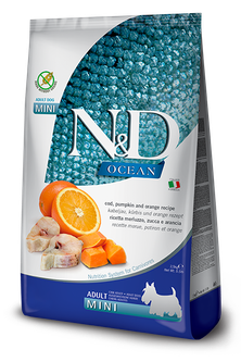 Сухий беззерновий корм для дорослих собак дрібних порід Farmina N&D Ocean Cod Pumpkin & Orange Adult Mini з тріскою та апельсином 7 кг (173417)