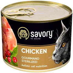 Упаковка вологого корму для стерилізованих котів Savory з куркою 200 г х 6 шт