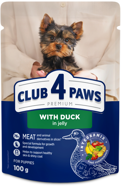 Club 4 Paws Вологий корм (шматочки в желе) з качкою для собак малих порід