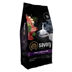 Корм сухий Savory Medium Breed rich in Fresh Turkey and Lamb для дорослих собак середніх порід від 10 до 25 кг зі свіжим ягням та індичкою 12 кг (4820232630273)