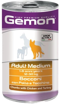 Упаковка вологого корму для собак Gemon Dog Medium Adult Chicen/turkey зі смаком курки та індички 1250 г (8009470387927)