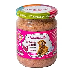 Леопольд М'ясний раціон з індичкою для собак, скляна банка 460 г (6шт/уп)