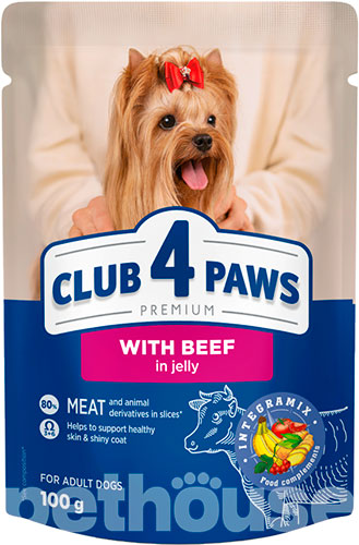 Club 4 Paws Вологий корм (шматочки в желе) з м'ясо та м'ясні субпродукти для дорослих собак