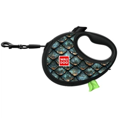 Повідець-рулетка для собак WAUDOG R-leash з контейнером для пакетів, малюнок "Луска", розмір L, до 40 кг, 5 м
