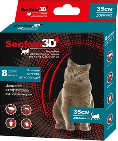 Fipromax Нашийник Secfour 3D для кішок 35 см (етофенпрокс/фіпроніл/піріпроксіфен), захист від бліх і кліщів 8 міс (НФ-00003605 (S-738)) (4820150207380)
