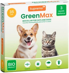 Нашийник Supremo GreenMax для котів/собак 35 см захист від паразитів на натуральній основі Зелений (4820275972279)