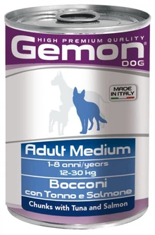 Gemon Вологий корм (шматочки в желе) з м'ясо та м'ясні субпродукти риба лосось тунець для дорослих собак середніх порід