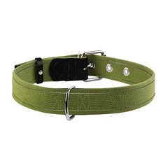Нашийник для собак великих порід Collar CoLLaR брезентовий (бавовняна тасьма) зелений світловідбиваючий, ширина 35 мм, довжина 51–63 см, металева фурнітура арт. 0293