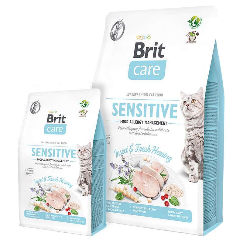Brit Care Cat Sensitive Insect&Fresh Herring – Сухий беззерновий корм з комахами та оселедцем для котів з чутливим травленням