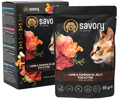 Промо набір упаковка вологого корму для кошенят Savory Kitten 3+1 ягня з гарбузом у желе 85 г х 4 шт. (2700000032824)