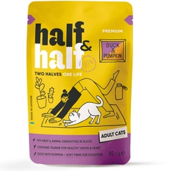 Упаковка вологого корму Half&Half для дорослих котів шматочки з качкою та гарбузом у соусі 85 г х 24 шт (2700000065747)