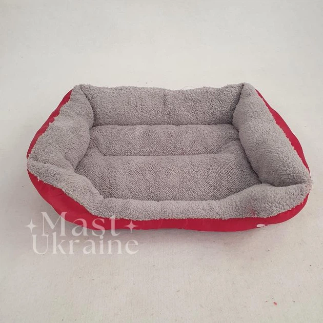Без бренду Лежанка для собак і котів м’яка з бортиками 54×42 см, теплий комфортний лежак для тварин з флісовим покриттям, затишне ліжко-пуф для сну кота чи собаки, розмір M Червона A444-M-Red