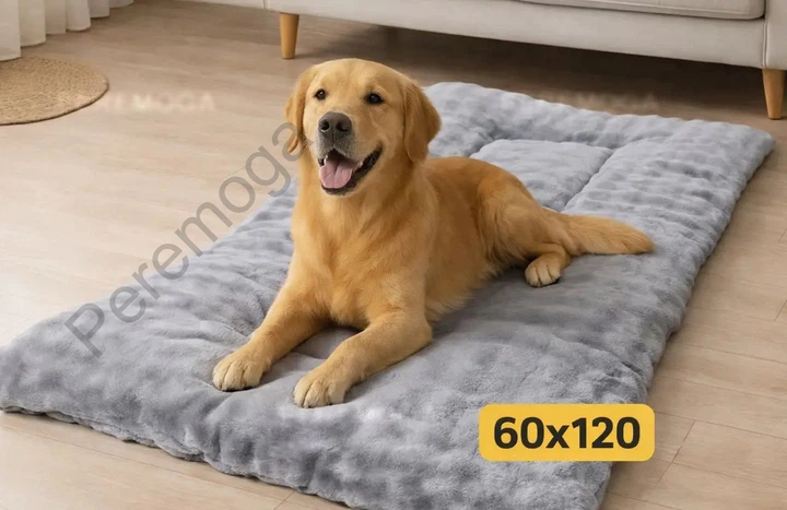 Solve М’який великий плюшевий килимок-лежак для собак 60×120 см — велюр,теплий,антиковзкий,світло-сірий KT7005805