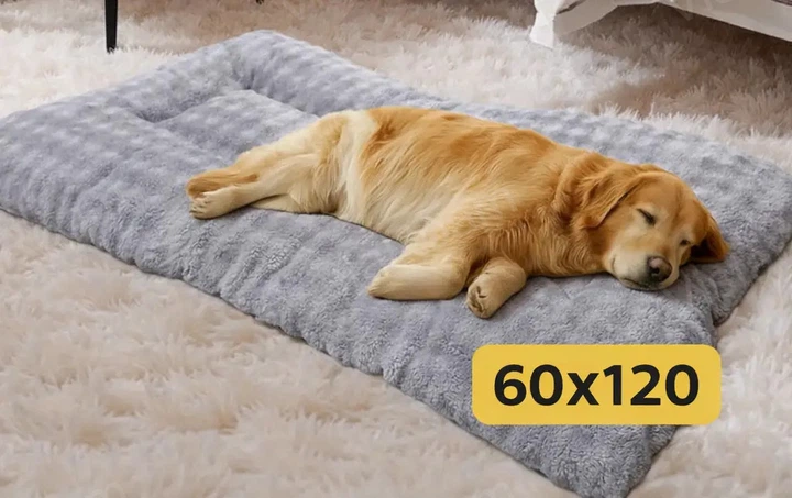 Solve М’який великий плюшевий килимок-лежак для собак 60×120 см ,антиковзкий— велюр,теплий,світло-сірий KT7005805