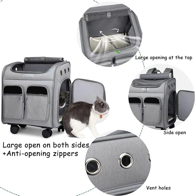 Voyagerpet Візок-рюкзак для переноска собак та котів Voyager Pet LVGB2010 з телескопічною ручкою та 4-ма колесами, Сірий