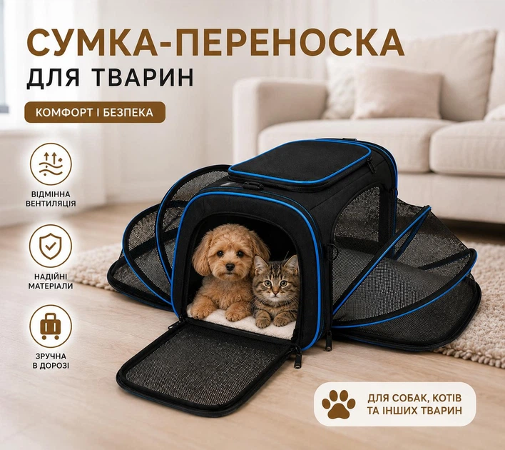 Без бренду Розкладна сумка переноска для котів і собак до 10 кг Сумка для подорожей Чорного кольору