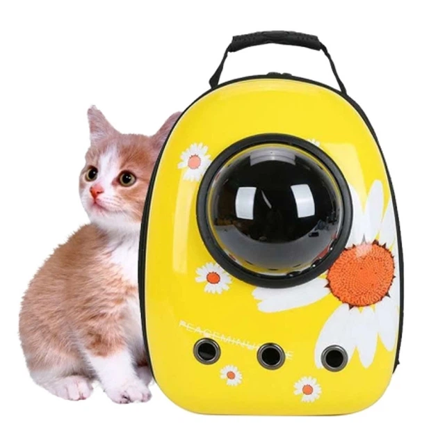 Без бренду Рюкзак-переноска CosmoPet для тварин до 10 кг з ілюмінатором вентиляцією оглядовим вікном та килимком Жовта-ромашка для котів та малих собак