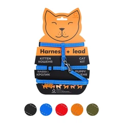 DOGextreme Шлей "Dog Extreme" з нейлону для котів з повідцем (ширина 10мм, А:20-30см, В:25-40см, длина 110см) блакитний