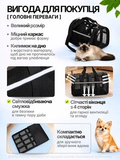 Senye Сумка переноска для кота кішки кошенят собаки домашніх тварин до 3 кг каркасна напівпрозора з ремінцем на плече котячі сумки для перенесення котів кішок маленьких собак кошеня чорна розмір S 36х23х21