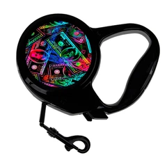 Без бренду Повідець-рулетка для тварин із принтом гроші неон 3 м чорний