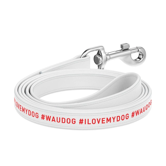 Повідець для собак шкіряний WAUDOG Design, малюнок "я люблю свою собаку", L-XXL, Ш 25 мм, Дов 122 см білий