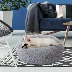 Без бренду Пухнаста плюшева лежанка - пуф для котів та собак Fluffy м'яка кругла подушка лежак для домашніх тварин, L (70 см), сірий (99474747)
