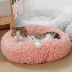 Без бренду Пухнаста плюшева лежанка - пуф для котів та собак Fluffy м'яка кругла подушка лежак для домашніх тварин, М (60 см), рожевий (99474364)