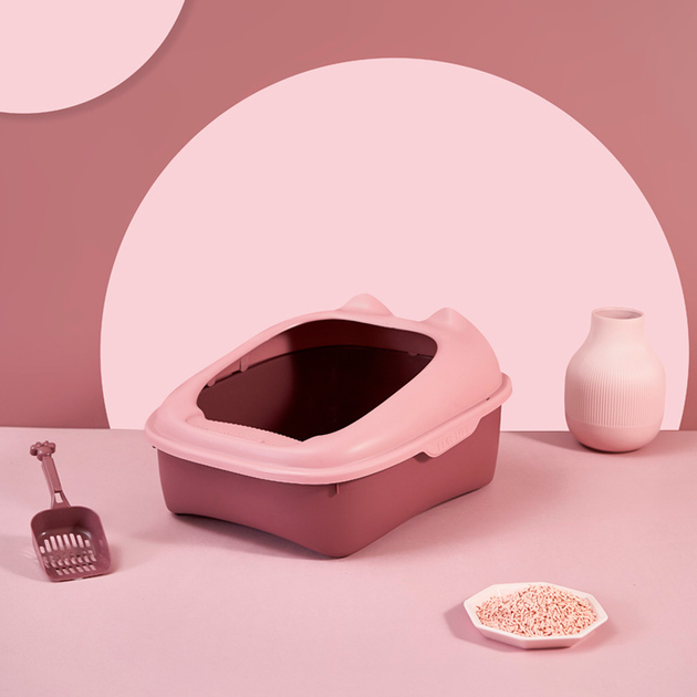 Туалет для котів з лопаткою Derby Plastic Cat Litter Box, pink 51х41х30 см
