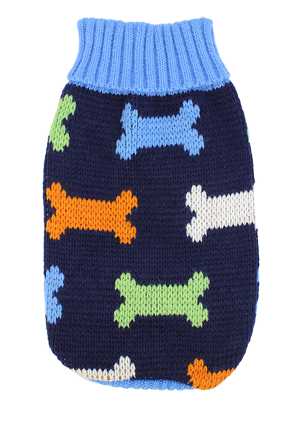 Светр для собак та котів EcoToys Bones S синій з кісточками A: 19 см B: 26 см C: 16 см 6986