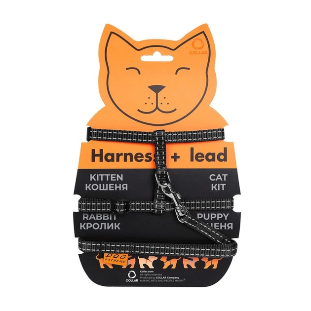 DOGextreme Шлея з повідцем Dog Extreme з нейлону для котів 10 мм х 110 см Чорний (42851 Col)