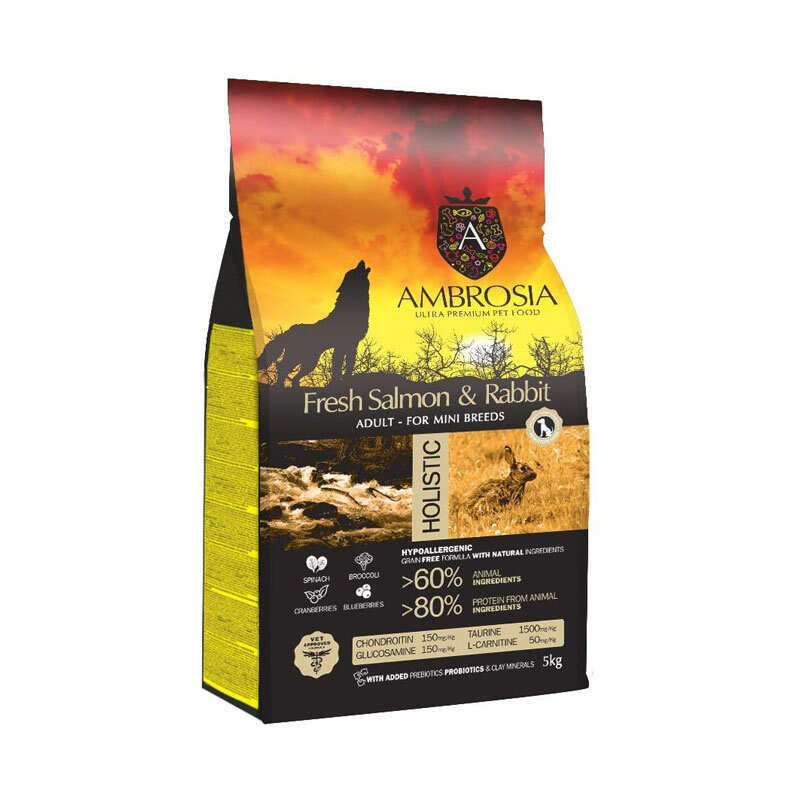 Ambrosia Grain Free Sensitive - Сухий беззерновий корм кроль та лосось для дорослих собак малих порід з чутливим травленням