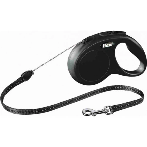 Рулетка Flexi New Classic S, для собак до 12 кг, 5 м, трос, чорна