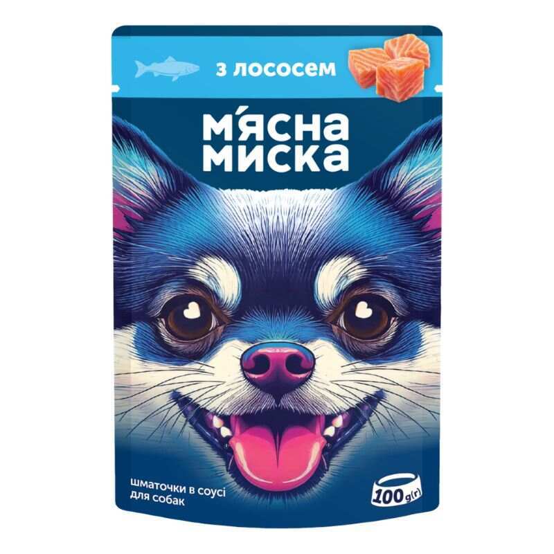 М'ясна Миска Вологий корм (шматочки в соусі) з лососем для дорослих собак