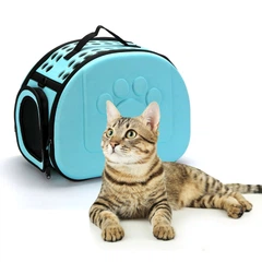 Переноска для котів/собак до 6 кг складна зі шлейкою через плече EVA Pet Care блакитна (GS-64451)