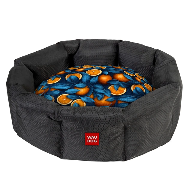 Лежанка для собак WAUDOG Relax L «Апельсини», 59×49×20 см, знімна подушка, м’який лежак із високими бортиками, поліестер, для середніх порід, арт. 315-4054