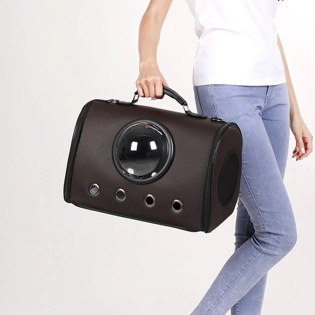 Сумка з ілюмінатором для переноски котів і собак 41x29x25 см CosmoPet CP-18 Dark Brown