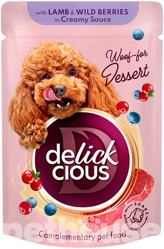 Delickcious Вологий корм (шматочки в соусі) з ягнятиною для дорослих собак
